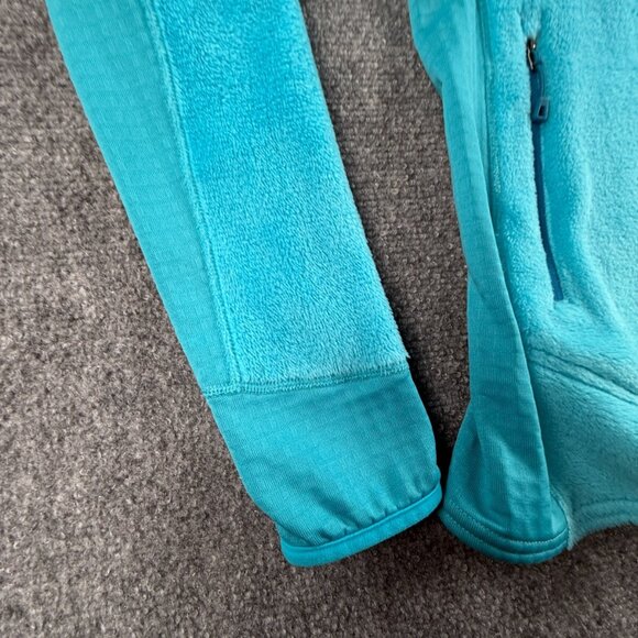 Patagonia Fleece Jacket Women Blue Fuzzy Soft Small Full Zip Pockets Logo Waffle - Picture 11 of 14